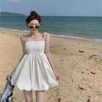 超仙气质收腰显瘦蓬蓬裙2021夏季新款一字肩性感抹胸连衣裙 白色 S 建议80-90斤