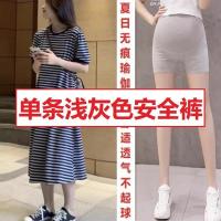 孕妇夏装高级感条纹T恤上衣韩版懒人夏天裙子洋气辣妈夏天连衣裙 浅灰色安全裤[单条] M