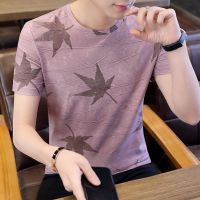 2021新款男士短袖t恤男生半袖潮牌潮流帅气冰丝棉体桖男装夏装潮 2289粉紫色 165/M