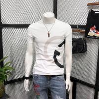 2021夏季新款男短袖刺绣T恤圆领印花韩版潮流百搭修身半袖体恤男 白色1 4XL