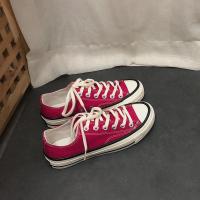 帆布鞋男韩版2021新款潮流百搭情侣休闲鞋男生透气板鞋ins小白鞋 酒红-低帮-128 女款-35