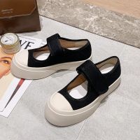 玛丽珍新款帆布女单鞋2021大头松糕底ins潮魔术贴复古休闲鞋 黑色 帆布升级版 35 标准