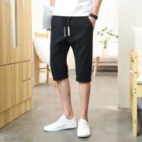 短裤男夏季棉麻薄款七分裤男休闲裤学生韩版五分裤男宽松沙滩中裤 [单件装]556黑色 M