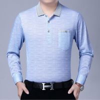 2020新款中年男士长袖t恤薄款翻领中老年人爸爸装 父亲男装上衣服 蓝色 170/88A