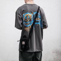 夏季男士时尚商务休闲宽松polo衫上衣潮牌青年痞帅大码短袖t恤男 印花笑脸灰色色 5XL