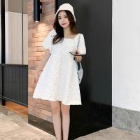 孕妇装夏装连衣裙2021新款大码短袖泡泡袖小香风裙子中长款夏天潮 M 白色[不配帽子]