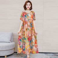 妈妈夏装洋气高贵连衣裙中年女夏季新款气质遮肚显瘦过膝印花裙子 图片色 M (建议110斤内)