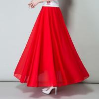 雪纺白色雪纺半身裙垂感长裙2021夏季新款高腰跳舞大码长款大摆裙 红色 1306裙长80厘米