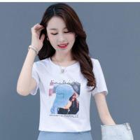 95%棉上衣半身裙休闲套装女夏装2021新款时尚洋气套装短裙两件套 白色T+印蓝色花 S 85-95斤