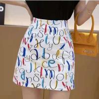 春夏新款百搭印花半身裙韩版一步裙修身显瘦包臀a字裙ins超火短裙 白底拼音 S 80-90