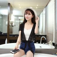 雪纺小披肩外套裙子外搭薄开衫配吊带长裙坎肩短袖女短款百搭春夏 1915黑色 S 80-100斤