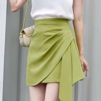 防走光高腰半身裙女夏2021年不规则褶皱a字裙短裙气质显瘦包臀裙 抹茶色 M 93-103-斤66)