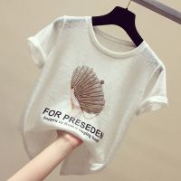 冰丝t恤女短袖2021新款上衣夏季薄款半袖重工镶钻小衫洋气宽松 白色 M 85-105斤