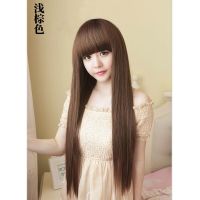 假发女长发全头假头套美发护发假发女长直发带刘海逼真仿真头发套 浅棕色 整顶发套[送]盘发发网+发夹