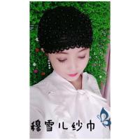 穆斯林纱巾绣花钉珠头巾帽回族女士帽子春夏包头帽回族盖头帽 [黑色-梅花帽] 单件帽子