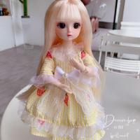 新款30厘米4D真眼bjd6分胖子体芭比娃娃洋娃娃生日礼物过家家玩具 新款小黄白发 单衣服(不包含身体)