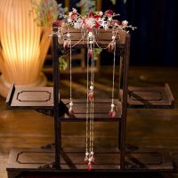 百搭古风发饰仙流苏飘带古装后压头饰发饰汉服发梳插梳配头饰品 款式一红色