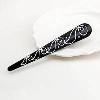 韩版发饰盘发头饰品牛角夹鸭嘴夹女居家休闲大号弹簧夹镶钻一字夹 简约线条-黑色