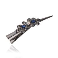 复古发夹仿水晶鸭嘴夹韩国发饰盘发牛角夹头饰发卡抓夹发抓大号 枪黑花朵尖嘴夹 蓝色