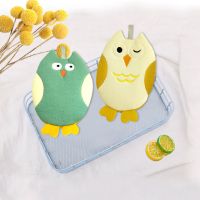 儿童女士可爱卡通猫头鹰沐浴手套多层加厚无痛搓澡巾搓泥洗澡浴擦 1个装(青色)