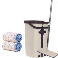 朗臣干湿两用刮刮乐拖把桶家用免手洗平板拖把旋转木地板墩布拖把 卡其色 2块布+加大拖把桶+拖把