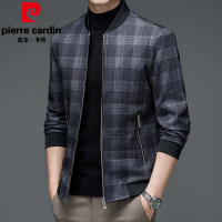 皮尔卡丹品牌格子男装夹克中年男士外套棒球领商务休闲上衣服2021秋季新款
