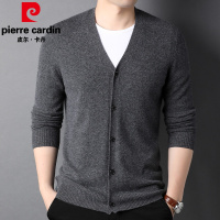 皮尔卡丹高端100羊绒衫男开衫外套2021新款时尚休闲外穿纯色V领男士羊毛衣