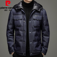 皮尔卡丹90%白鹅绒羽绒服男可拆卸帽子男士外套保暖纯色青年上衣服新款冬装