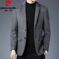 皮尔卡丹格子羊毛呢西服男士外套厚款商务休闲中年男装衣服2021冬季新款