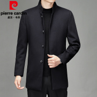 皮尔卡丹立领100羊毛呢大衣男士外套厚商务休闲中年男装单排扣衣服冬新款