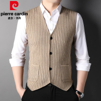 皮尔卡丹2022春新款无袖开衫马甲男士针织衫条纹商务休闲男装外穿上衣服薄