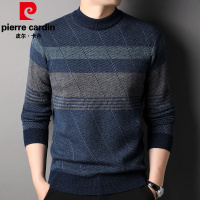 皮尔卡丹品牌条纹毛衣男士100纯羊毛衫加厚青年男装针织衫上衣服2022冬新