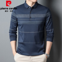 皮尔卡丹品牌条纹中年长袖男士T恤商务休闲大码男装衣服体恤2022秋新款