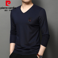 皮尔卡丹品质刺绣V领男士长袖T恤时尚休闲大码青年男装体恤2022秋新款