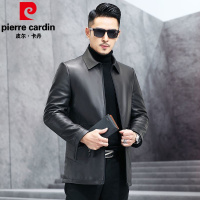 皮尔卡丹2022中青年男士新款真皮皮衣男黑色高档商务休闲皮夹克外套洋气