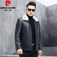 皮尔卡丹秋冬新款真皮皮衣男貂绒毛领可拆卸中青年商务休闲保暖皮夹克短款