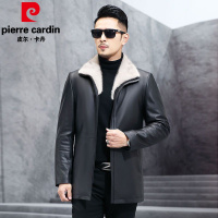皮尔卡丹高档秋冬新款真皮皮衣男水貂绒毛领可拆卸商务休闲保暖皮夹克外套