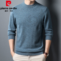 皮尔卡丹男士羊毛衫款中青年圆领压花纯色打底针织毛衣宽松大码休闲