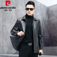 皮尔卡丹秋冬季皮衣男中青年高端商务休闲皮夹克羽绒内胆保暖真皮外套