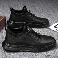 伊努特全黑厨师鞋男秋季新款百搭休闲皮鞋男士商务正装上班鞋子