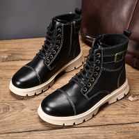 伊努特秋季马丁靴男黑色高帮英伦风劳保男鞋夏季中帮拉链男士工装靴子男