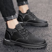 伊努特男鞋子英伦高帮工装加绒保暖雪地棉鞋秋冬季马丁靴男皮鞋中帮潮鞋