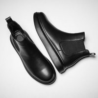 伊努特切尔西靴男秋冬休闲潮流高帮皮靴英伦黑色中邦加绒保暖马丁男棉鞋