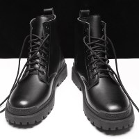 伊努特ins马丁靴男秋季2021新款黑色休闲高帮皮靴潮流英伦机车冬季男鞋