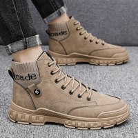 伊努特新款潮流马丁靴男高帮皮鞋皮面2021秋季工装靴男士英伦风