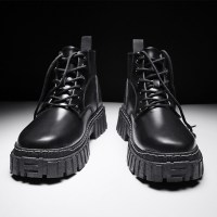伊努特马丁靴男春秋中帮英伦风高帮皮鞋黑色增高机车工装皮靴秋冬季男鞋