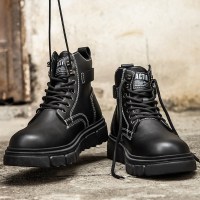伊努特冬季复古马丁靴男英伦风厚底增高黑色高帮机车军皮靴中帮工装潮鞋