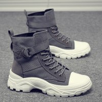 伊努特男鞋2021新款秋季马丁靴男潮高帮工装靴子英伦风百搭中帮靴男