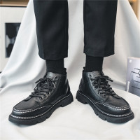 伊努特马丁靴男秋季高帮英伦风ins潮鞋男士中帮皮靴黑色工装机车靴