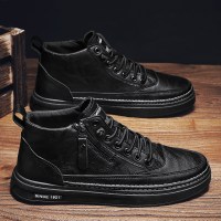 伊努特马丁靴男士中高帮皮靴秋季新款男鞋冬季机车黑色短靴工装潮靴